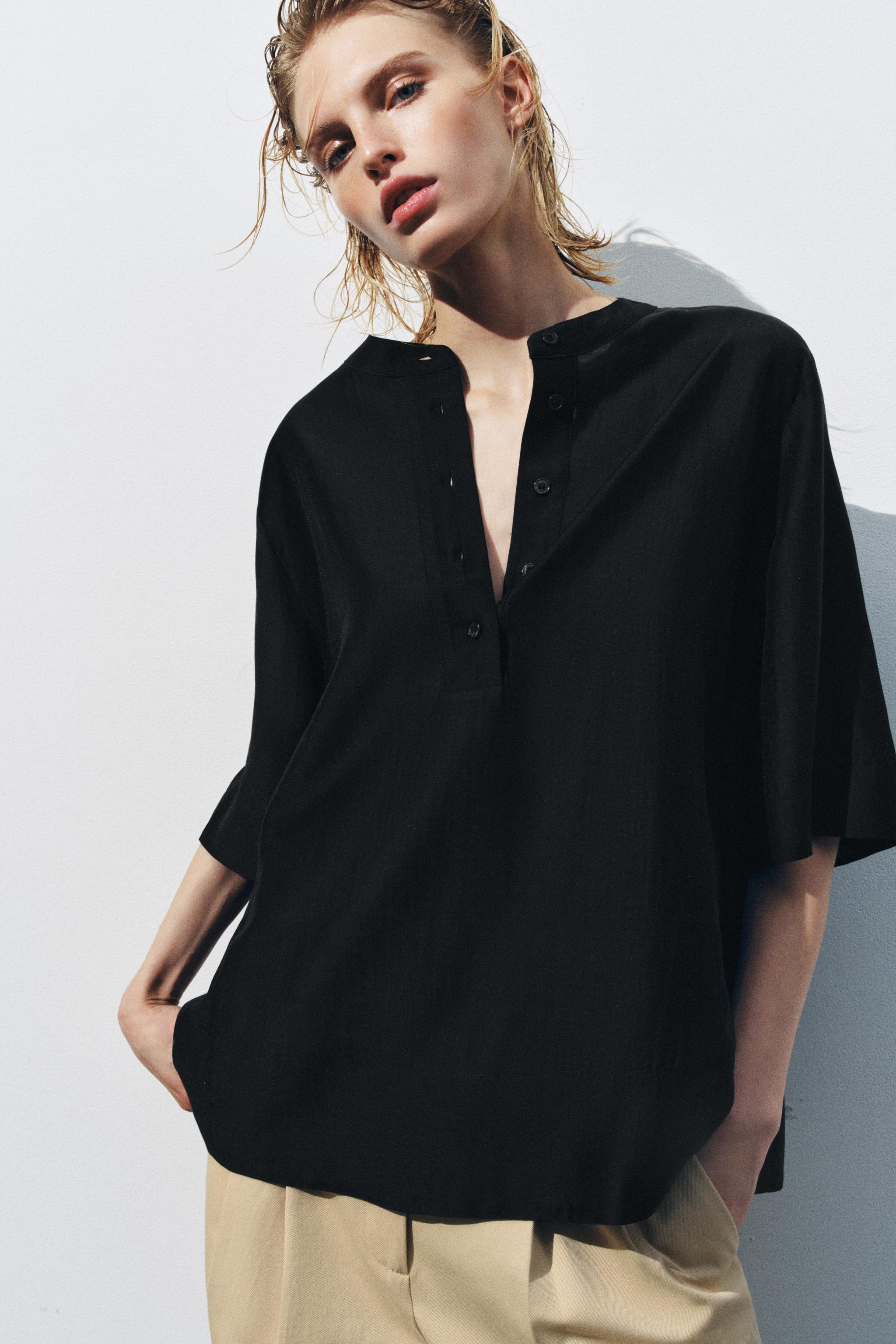 ZW COLLECTION FLOWY SHORT SLEEVE BLOUSE